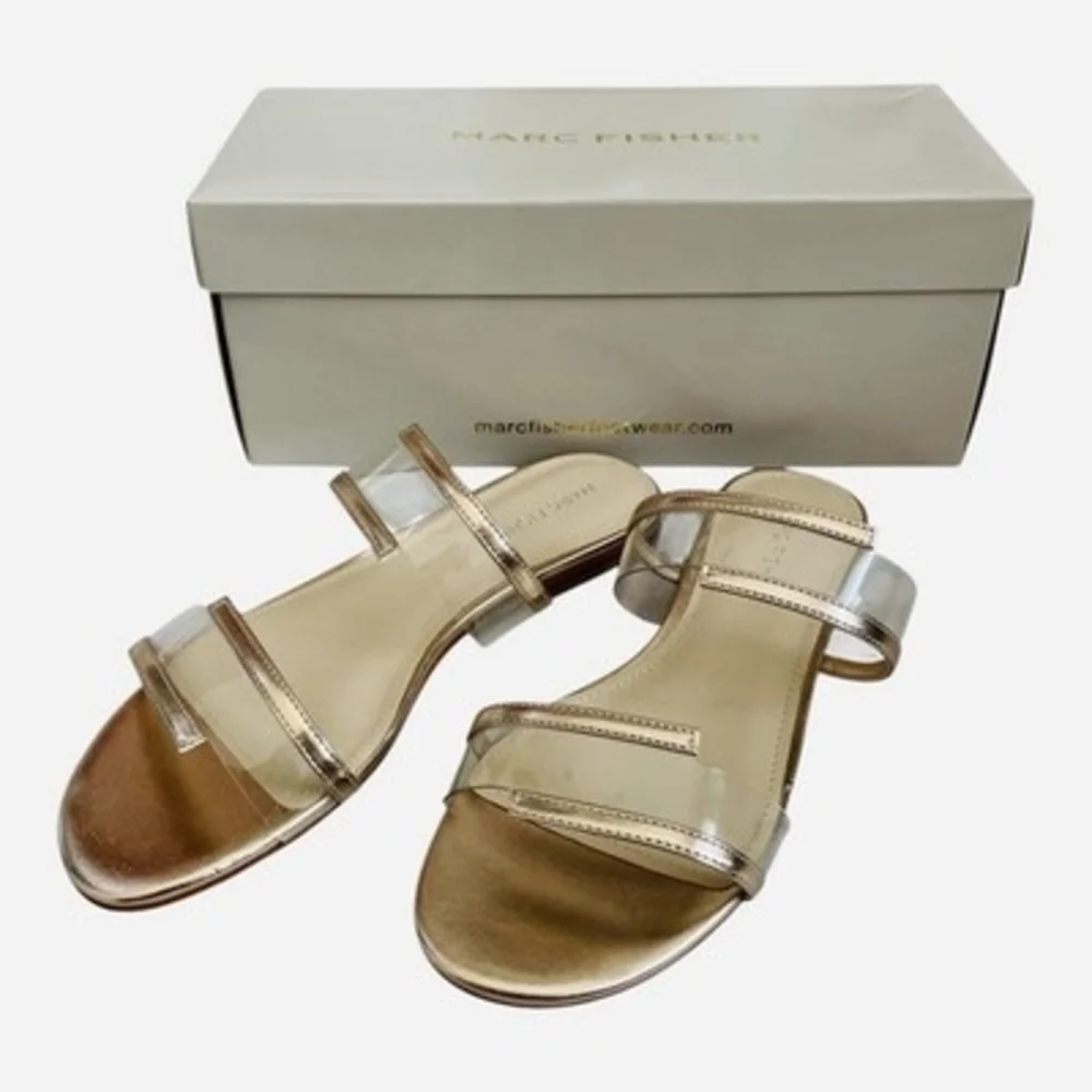 Marc Fisher Calin Flat Sandals Rose Gold Metallic Clear Vinyl Slides Size 6M NIB - Picture 3 of 8